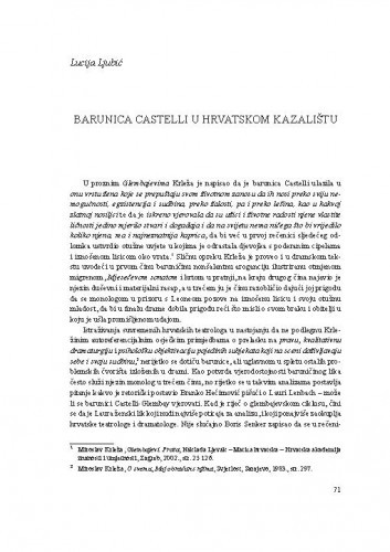 Barunica Castelli u hrvatskom kazalištu / Lucija Ljubić