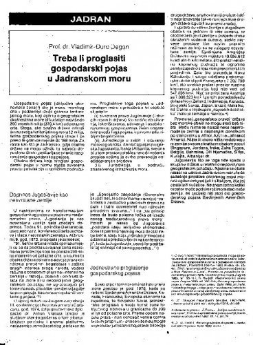 Treba li proglasiti gospodarski pojas u Jadranskom moru ? / Vladimir-Đuro Degan