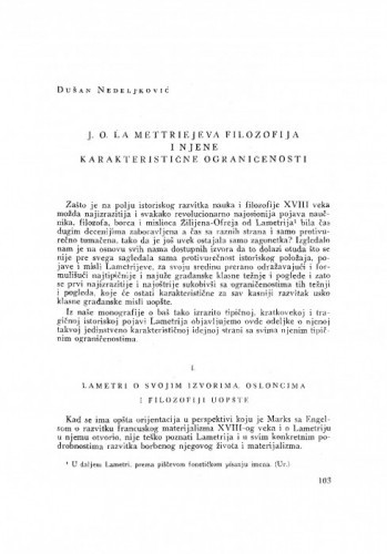 J. O. La Mettriejeva filozofija i njene karakteristične ograničenosti / D. Nedeljković