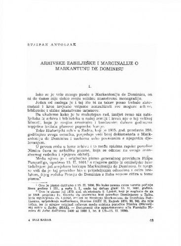 Arhivske zabilješke i marginalije o Markantunu de Dominisu / Stjepan Antoljak