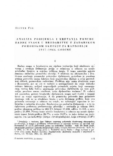 Analiza porijekla i kretanja ponude radne snage u brodarstvu u zadarskom pomorskom okružju za razdoblje 1947-1966. godine / Oliver Fio