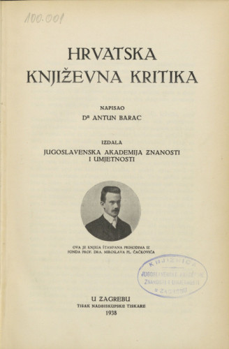Hrvatska književna kritika / napisao Antun Barac