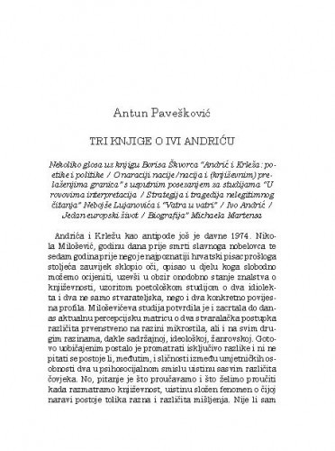 Tri knjige o Ivi Andriću / Antun Pavešković