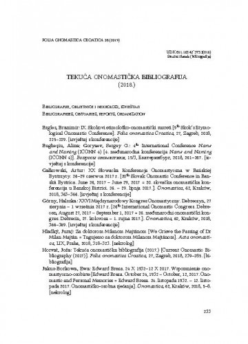 Tekuća onomastička bibliografija (2018.) / Joža Horvat