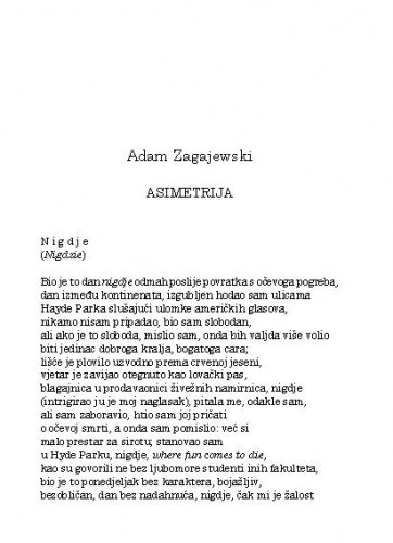 Asimetrija / Adam Zagajewski ; preveo i priredio Pero Mioč