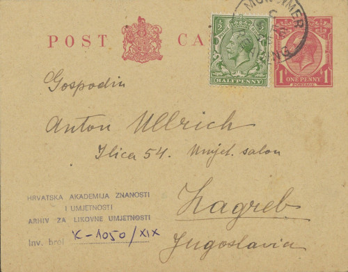 Dopisnica Naste Rojc Antunu Ullrichu, Stratfield Saye, 1925.