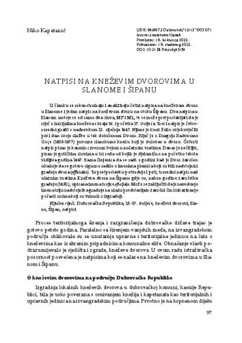 Natpisi na kneževim dvorovima u Slanome i Šipanu / Niko Kapetanić