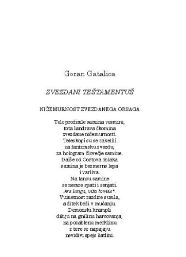 Zvezdani teštamentuš / Goran Gatalica