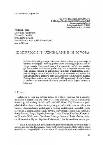 Iz morfologije južnih labinskih govora / Ivana Nežić