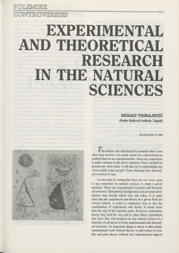 Experimental and theoretical research in the natural sciences / Nenad Trinajstić
