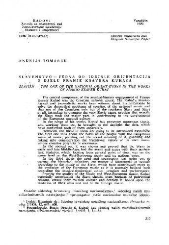 Slavenstvo - jedna od idejnih orijentacija u djelu Franje Ksavera Kuhača / Andrija Tomašek