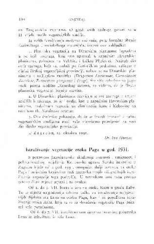 Istraživanje vegetacije otoka Paga u god. 1931. / S. Horvatić