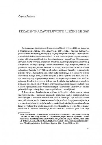 Dekadentna zavodljivost Krležine Salome / Cvijeta Pavlović