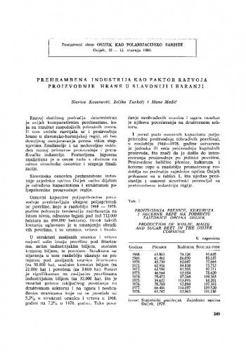 Prehrambena industrija kao faktor razvoja proizvodnje hrane u Slavoniji i Baranji / Slavica Kosanović, Željko Turkalj, Mane Medić