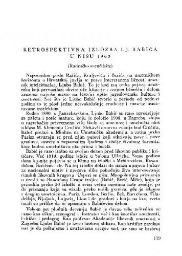 Retrospektivna izložba Lj. Babića u Nišu 1963 / U. Rajčević