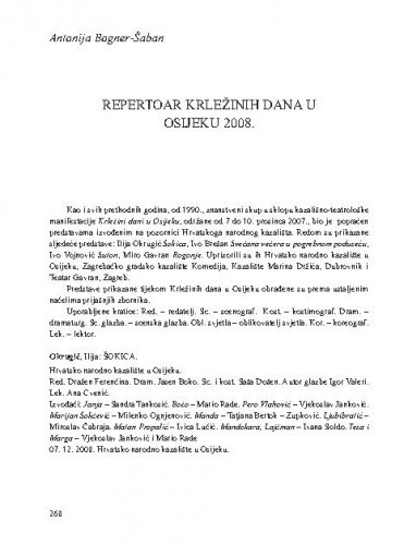 Repertoar Krležinih dana u Osijeku 2008. : [prilog] / Antonija Bogner-Šaban