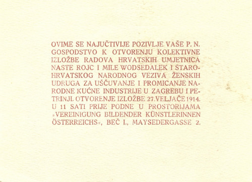 Pozivnica za izložbu Naste Rojc i Mile Wod, Beč, 1914.