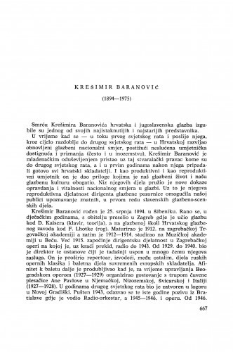Krešimir Baranović (1894-1975) : [nekrolozi] / J. Andreis