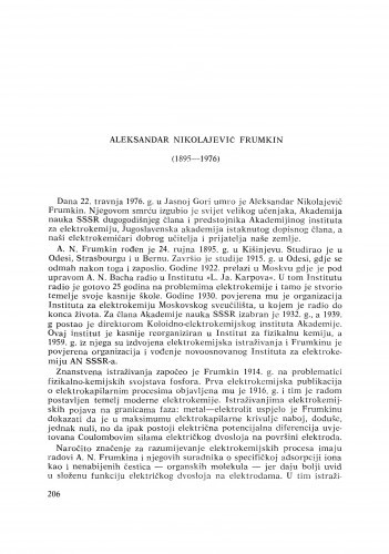 Aleksandar Nikolajevič Frumkin (1895-1976) : [nekrolozi] / M. Karšulin