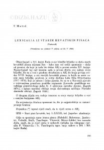 Lexicalia iz starih hrvatskih pisaca : (nastavak) / T. Matić