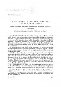 O postanku i sastavu biblioteke Ivana Kukuljevića : prilog historijatu Knjižnice Jugoslavenske akademije znanosti i umjetnosti / T. Jakić