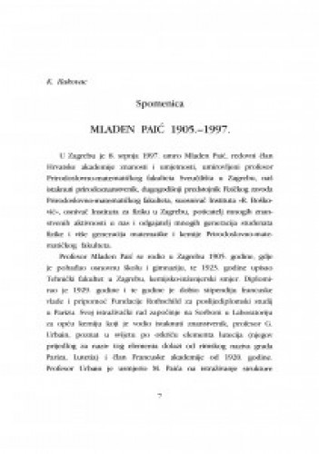 Mladen Paić : 1905.-1997. / K. Ilakovac