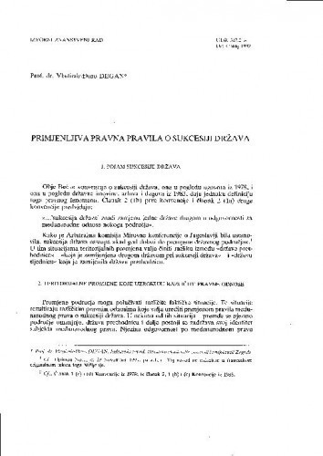 Primjenljiva pravna pravila o sukcesiji država / Vladimir-Đuro Degan