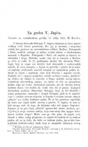 Na grobu V. Jagića / M. Murko