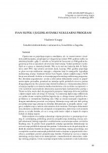 Ivan Supek i jugoslavenski nuklearni program / Vladimir Knapp