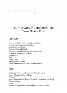 Anne Carson - Dekreacija / Anne Carson ;  preveo Miroslav Kirin