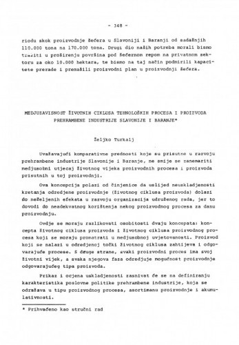 Međuzavisnost životnih ciklusa tehnoloških procesa i proizvoda prehrambene industrije Slavonije i Baranje / Željko Turkalj