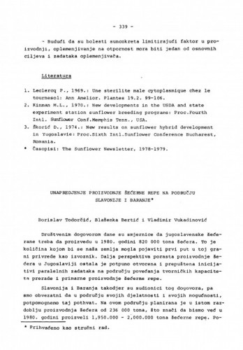 Unapređenje proizvodnje šećerne repe na području Slavonije i Baranje / Borislav Todorčić, Blaženka Bertić, Vladimir Vukadinović