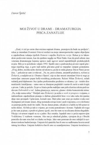 Moj život u drami – dramaturgija pisca zanatlije / Davor Špišić