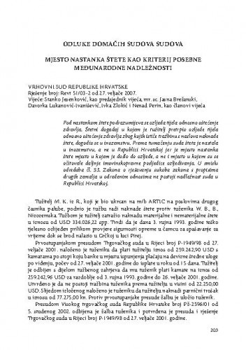 Mjesto nastanka štete kao kriterij posebne međunarodne nadležnosti : [prikaz presude] / Vesna Skorupan Wolff