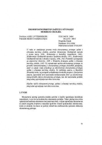 Ekosustavni pristup zaštiti i očuvanju morskog okoliša / Axel Luttenberger