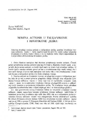 Nomina actionis u talijanskome i hrvatskome jeziku / Zorica Vučetić