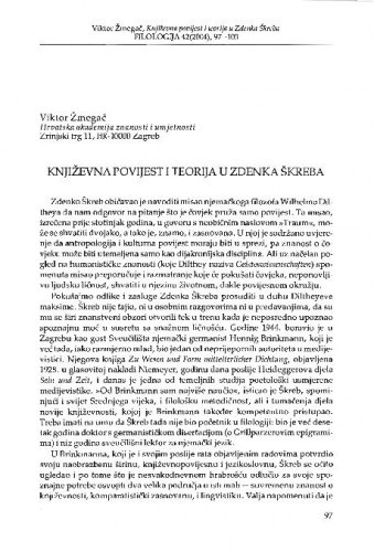 Književna povijest i teorija u Zdenka Škreba / Viktor Žmegač