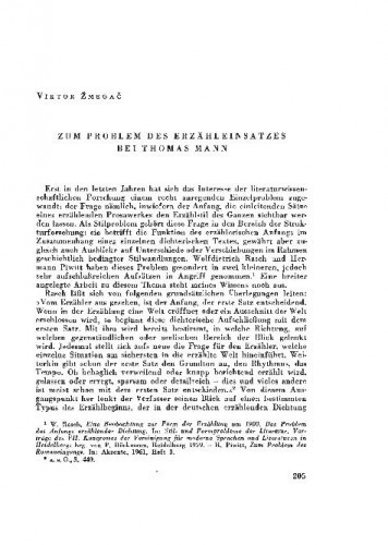 Zum Problem des Erzähleinsatzes bei Thomas Mann / Viktor Žmegać