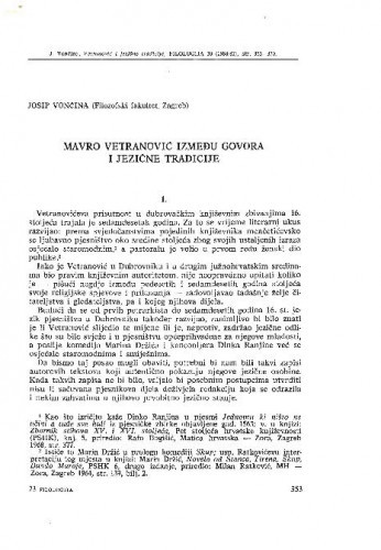 Mavro Vetranović između govora i jezične tradicije / Josip Vončina