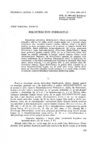 Belostenčevo podrijetlo / Josip Vončina
