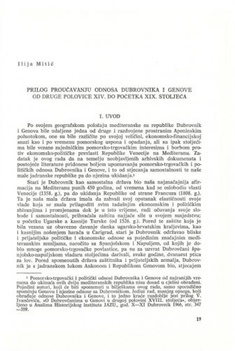 Prilog proučavanju odnosa Dubrovnika i Genove  od druge polovice XIV. do početka XIX. stoljeća / Ilija Mitić