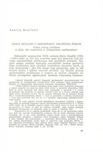 Marin Getaldić o određivanju polumjera zemlje : prikaz jednog problema iz djela 