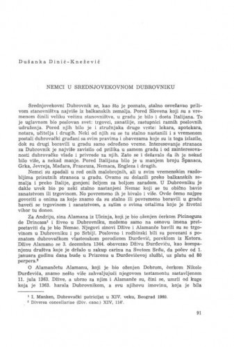 Nemci u srednjevekonvnom Dubrovniku / Dušanka Dinić-Knežević