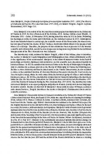 Ante Matijević, Povijest Dalmacije za vrijeme prve austrijske vladavine 1797. - 1806. [The History of Dalmatia during the First Austrian Rule 1797-1806], ed. Marko Trogrlić. Zagreb: Leykam International, 2020 : [prikaz] / Nikša Varezić