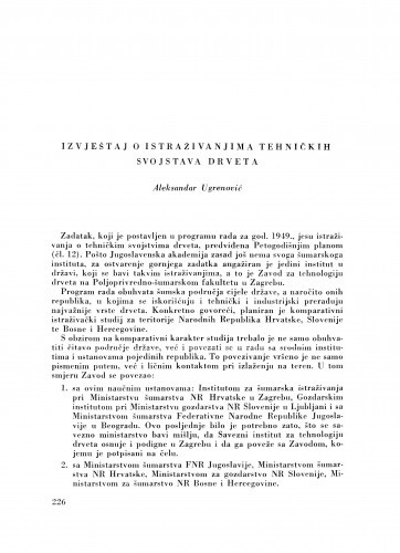 Izvještaj o istraživanjima tehničkih svojstava drveta / A. Ugrenović