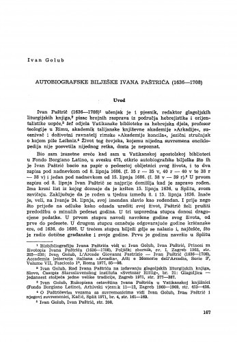 Autobiografske bilješke Ivana Paštrića (1636-1708) / Ivan Golub