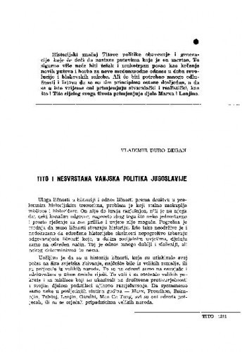 Tito i nesvrstana vanjska politika Jugoslavije / Vladimir Đuro Degan
