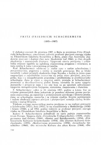 Fritz (Friedrich) Schachermeyr (1985-1987) : [nekrolozi] / Božidar Čečuk