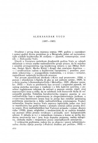 Aleksandar Vučo (1897-1985) : [nekrolozi] / Miroslav Šicel