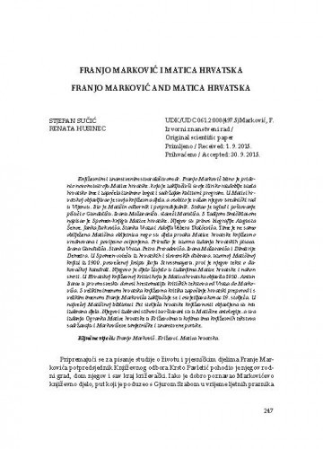 Franjo Marković i Matica hrvatska / Stjepan Sučić, Renata Husinec